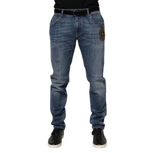 Dolce & Gabbana Slim Fit Embroidered Logo Jeans Men Blue Bottoms